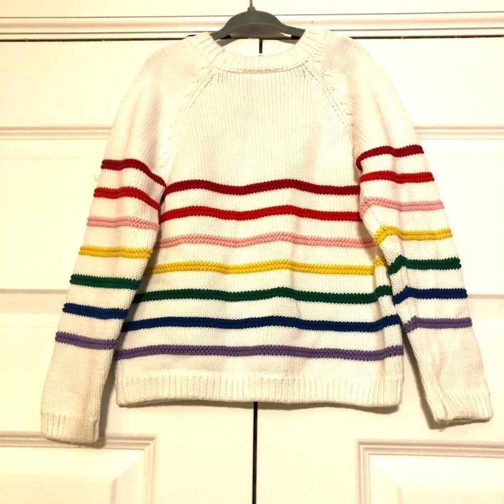 HANNA ANDERSSON Girls Loved Rainbow Stripes Embroidered Sweater 5 MSRP $120 - Picture 2 of 4